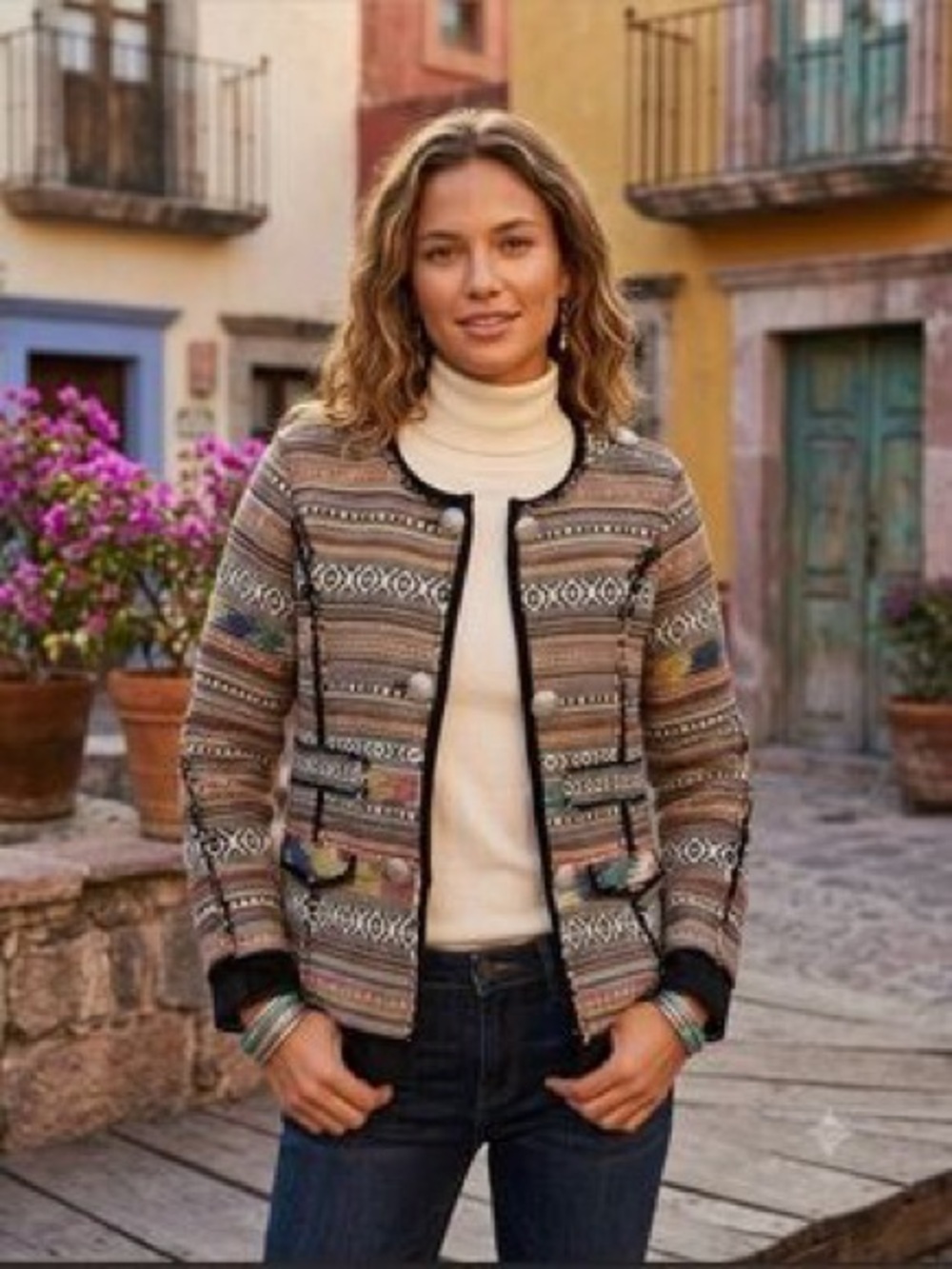 100% Cotton Southwest Tapestry Woven Blanket Jacket